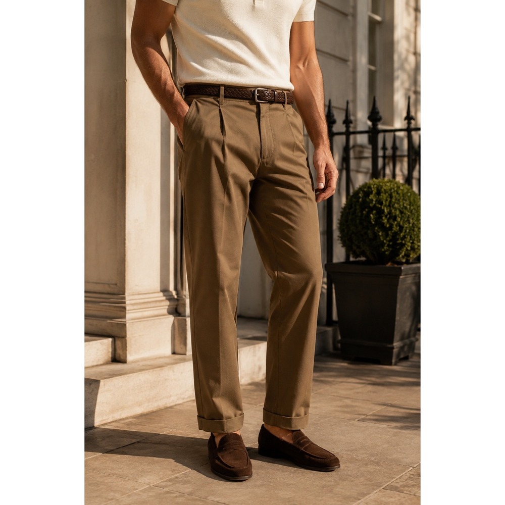 NWT Ted Baker Charl Slim Leg Cuffed Chino Pants‎ Khaki Cotton Stretch 38R